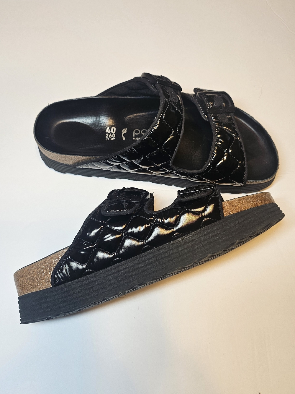 Women's Papillio Black Patent Buckle Platform Sandals Size EU 40